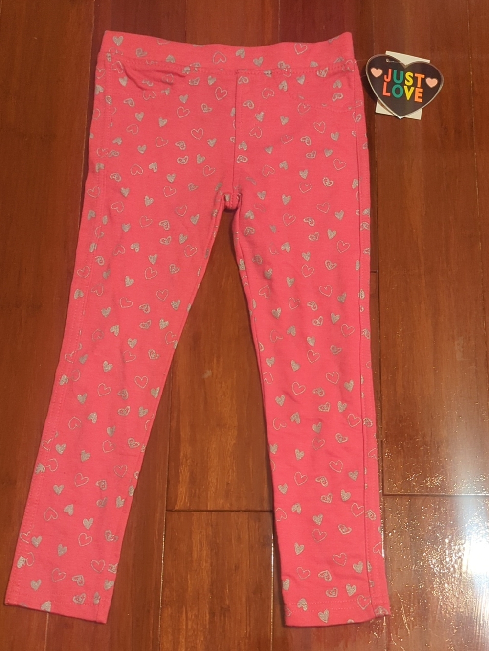 Just Love Pink Leggings with Silver Heart Print